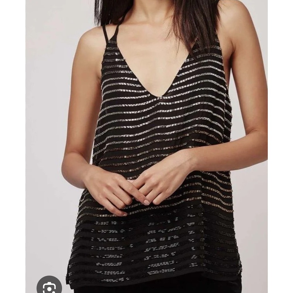 Topshop Black Sleeveless Sequin‎ Tank Top Party Blouse Size US 6 UK 10